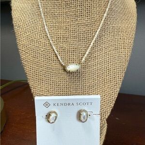 Kendra Scott Cream Beaded Elisa Necklace and matching Post Earring